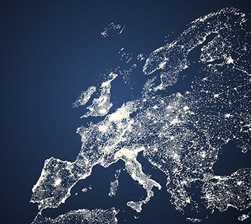 Map of Europe decorated with lights